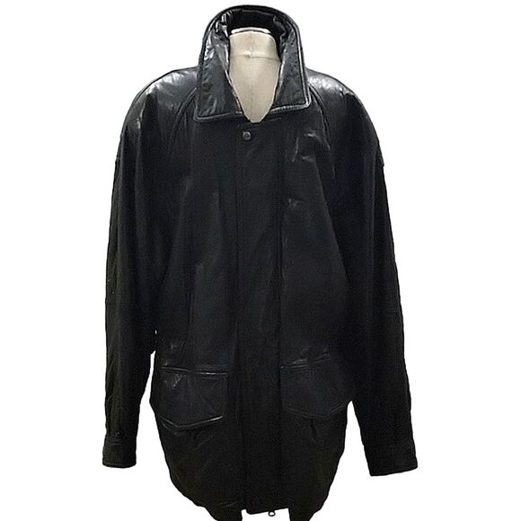 Andrew Marc Soft Black leather Field Jacket - Vintage, drawstring, Men's SZ L - Picture 1 of 15